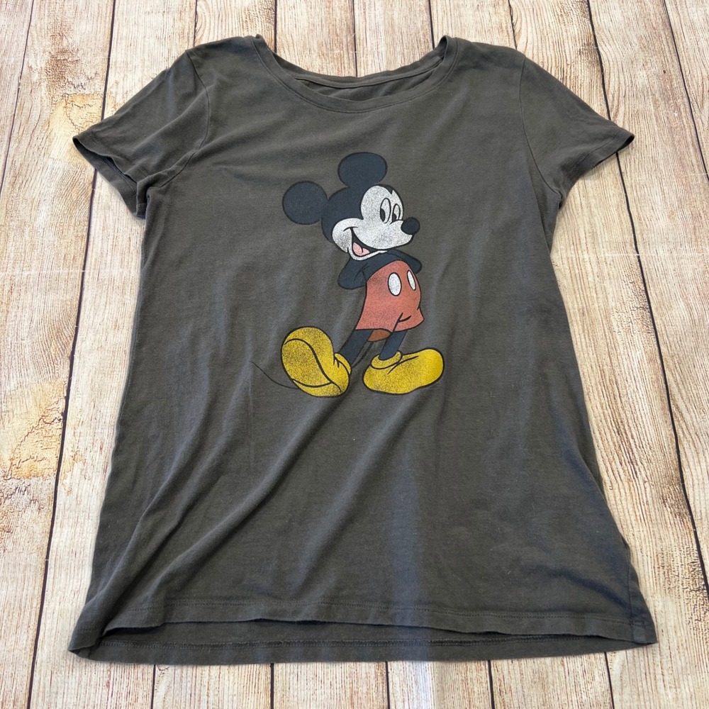 Gap Disney Mickey Mouse Graphic Tee Charcoal Gray Short Sleeve Scoop Neck Medium